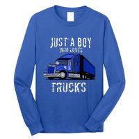 Semi Truck Gift Just A Boy Who Loves Trucks Long Sleeve Shirt