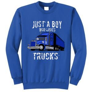 Semi Truck Gift Just A Boy Who Loves Trucks Sweatshirt