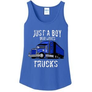 Semi Truck Gift Just A Boy Who Loves Trucks Ladies Essential Tank