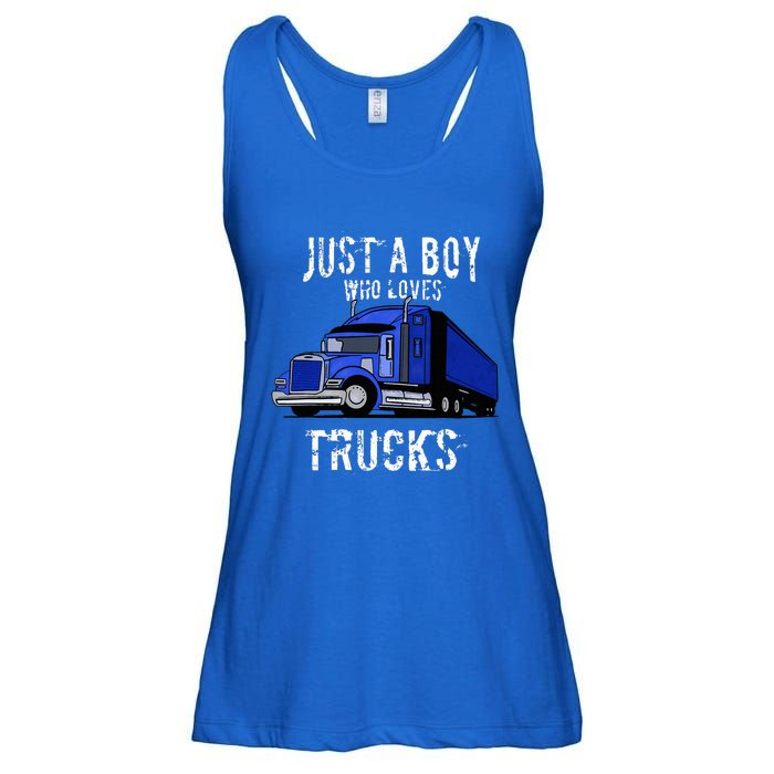 Semi Truck Gift Just A Boy Who Loves Trucks Ladies Essential Flowy Tank