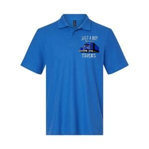 Semi Truck Gift Just A Boy Who Loves Trucks Softstyle Adult Sport Polo