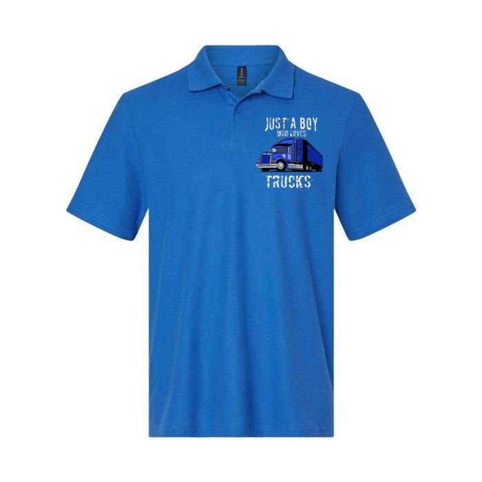 Semi Truck Gift Just A Boy Who Loves Trucks Softstyle Adult Sport Polo