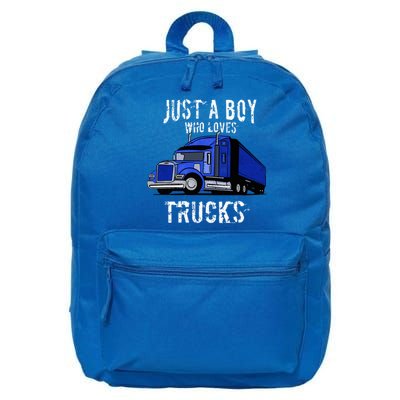 Semi Truck Gift Just A Boy Who Loves Trucks 16 in Basic Backpack