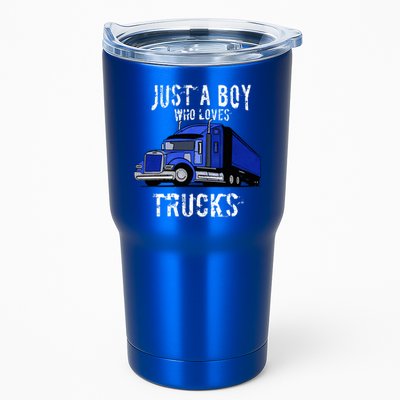 Semi Truck Gift Just A Boy Who Loves Trucks Tumbler