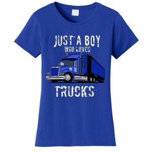 Semi Truck Gift Just A Boy Who Loves Trucks Women's T-Shirt