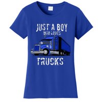 Semi Truck Gift Just A Boy Who Loves Trucks Women's T-Shirt