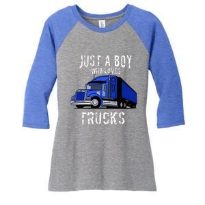 Semi Truck Gift Just A Boy Who Loves Trucks Women's Tri-Blend 3/4-Sleeve Raglan Shirt