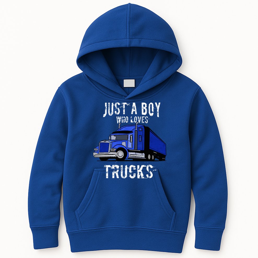 Semi Truck Gift Just A Boy Who Loves Trucks Kids Hoodie
