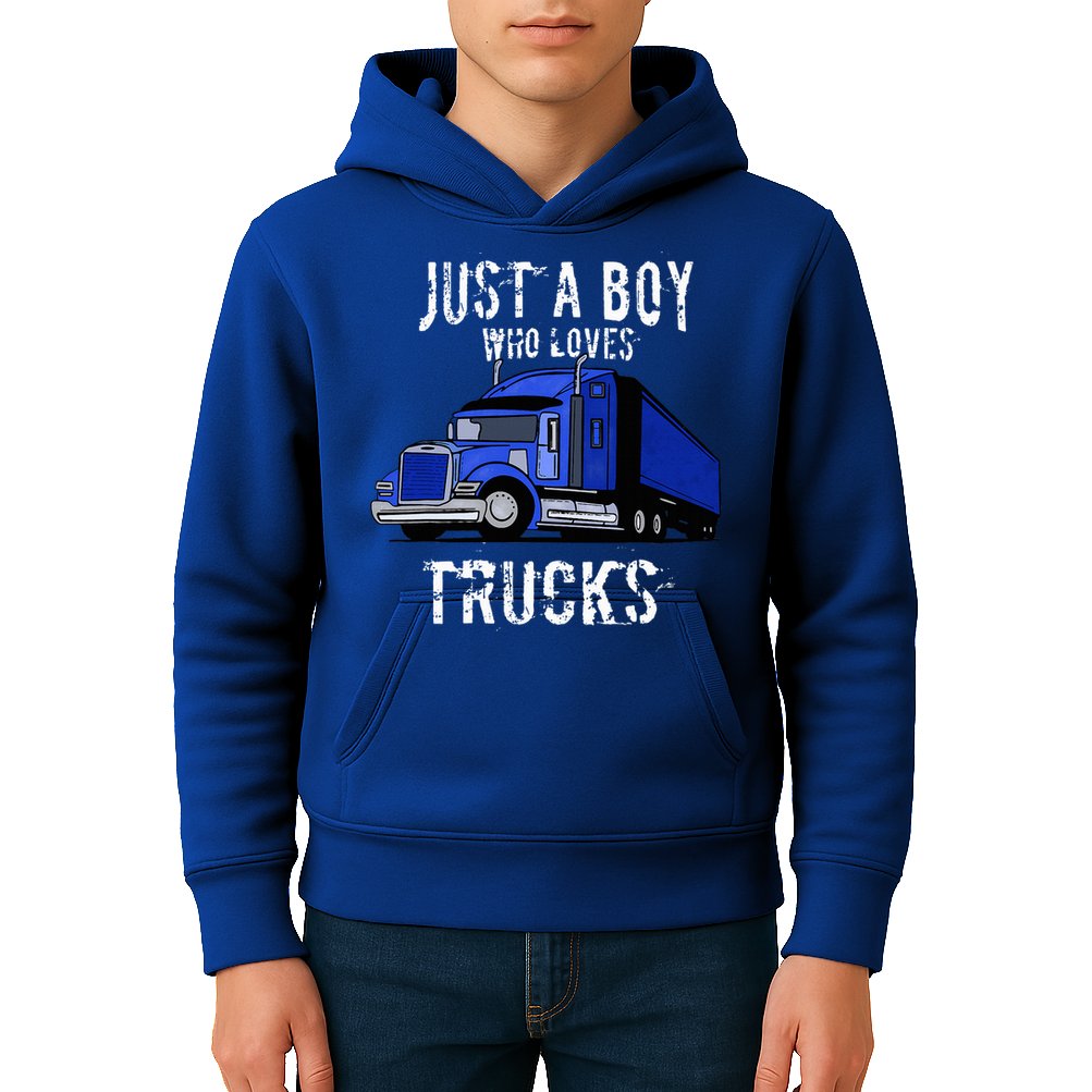 Semi Truck Gift Just A Boy Who Loves Trucks Kids Hoodie