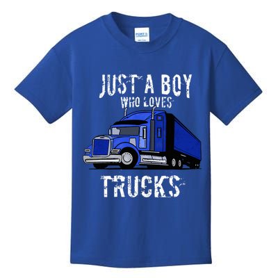 Semi Truck Gift Just A Boy Who Loves Trucks Kids T-Shirt