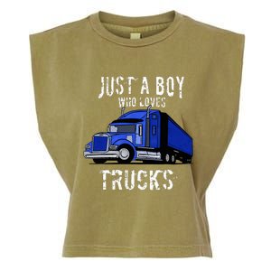 Semi Truck Gift Just A Boy Who Loves Trucks Garment-Dyed Women's Muscle Tee