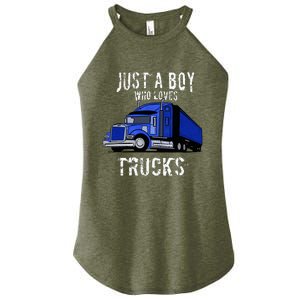 Semi Truck Gift Just A Boy Who Loves Trucks Women's Perfect Tri Rocker Tank