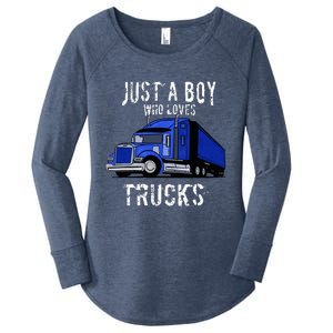 Semi Truck Gift Just A Boy Who Loves Trucks Women's Perfect Tri Tunic Long Sleeve Shirt