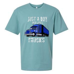 Semi Truck Gift Just A Boy Who Loves Trucks Sueded Cloud Jersey T-Shirt