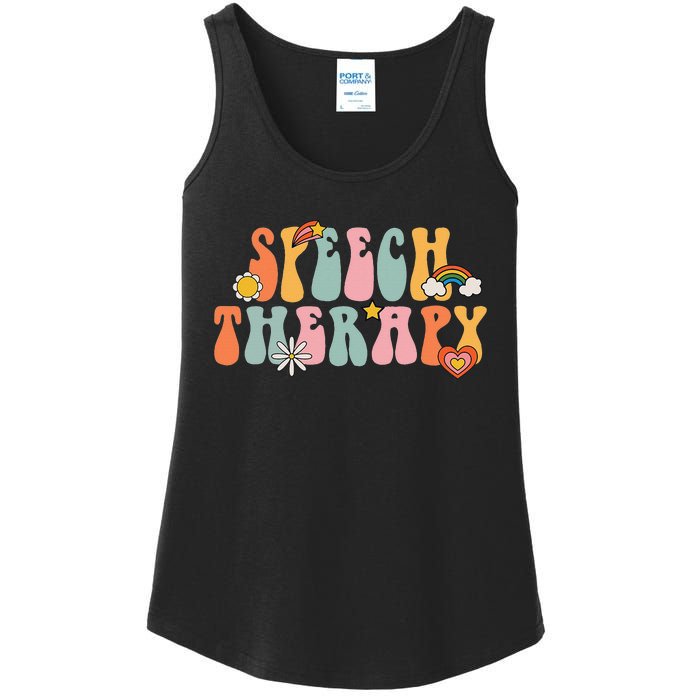 Speech Therapy Groovy Retro Vintage Cute Ladies Essential Tank