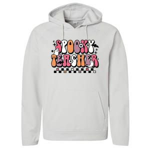 Spooky Teacher Groovy Trick Or Teach Halloween Teacher Gifts Performance Fleece Hoodie