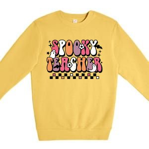 Spooky Teacher Groovy Trick Or Teach Halloween Teacher Gifts Premium Crewneck Sweatshirt