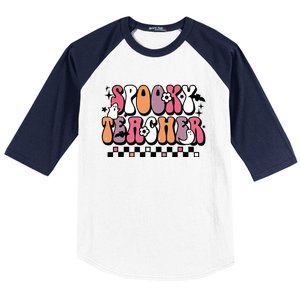 Spooky Teacher Groovy Trick Or Teach Halloween Teacher Gifts Baseball Sleeve Shirt