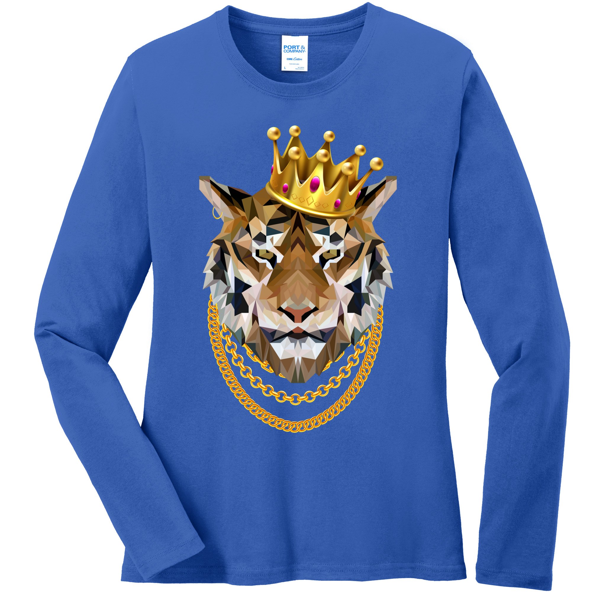Siberian Tiger Gangster Golden Crown King Chain Gift Ladies Long Sleeve Shirt