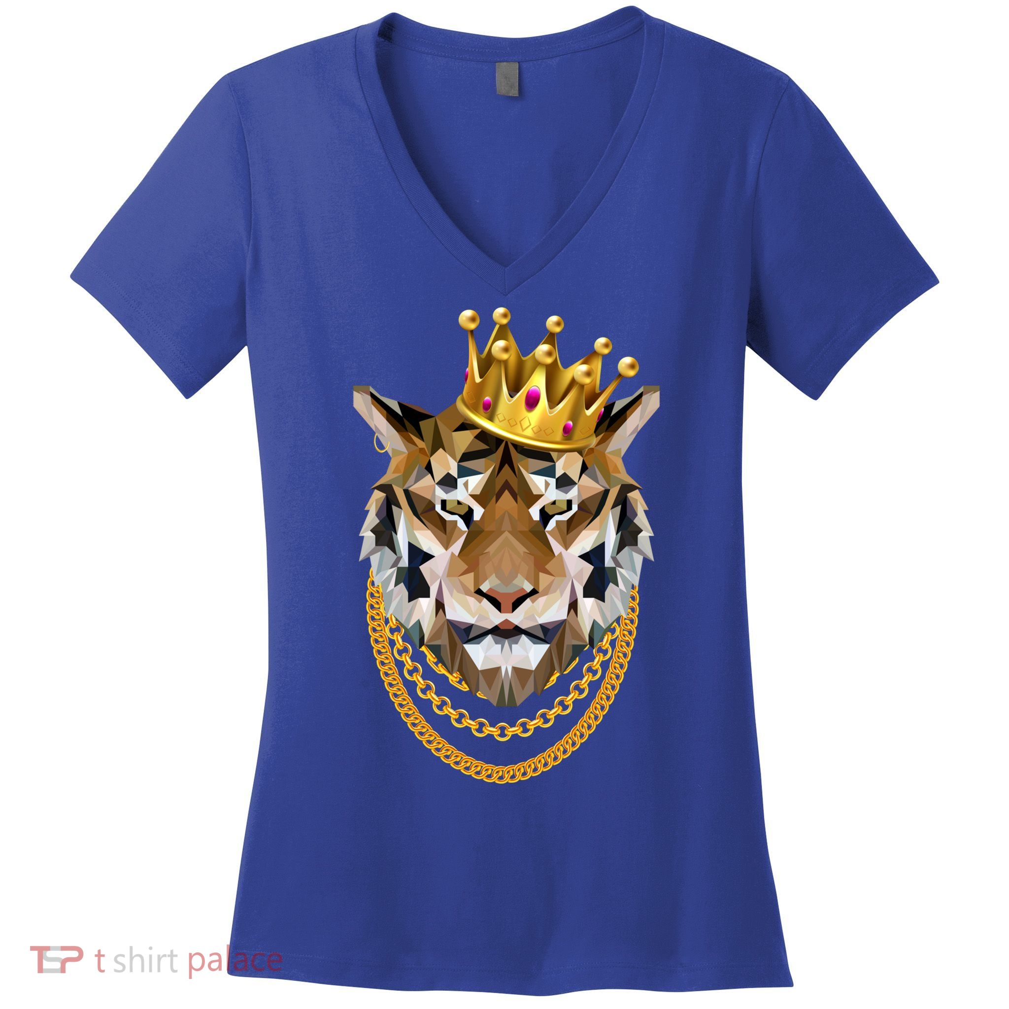 Siberian Tiger Gangster Golden Crown King Chain Gift Women's V-Neck T-Shirt