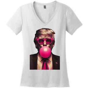 Sunglasses Trump Gum 2024 Vote President Women's V-Neck T-Shirt