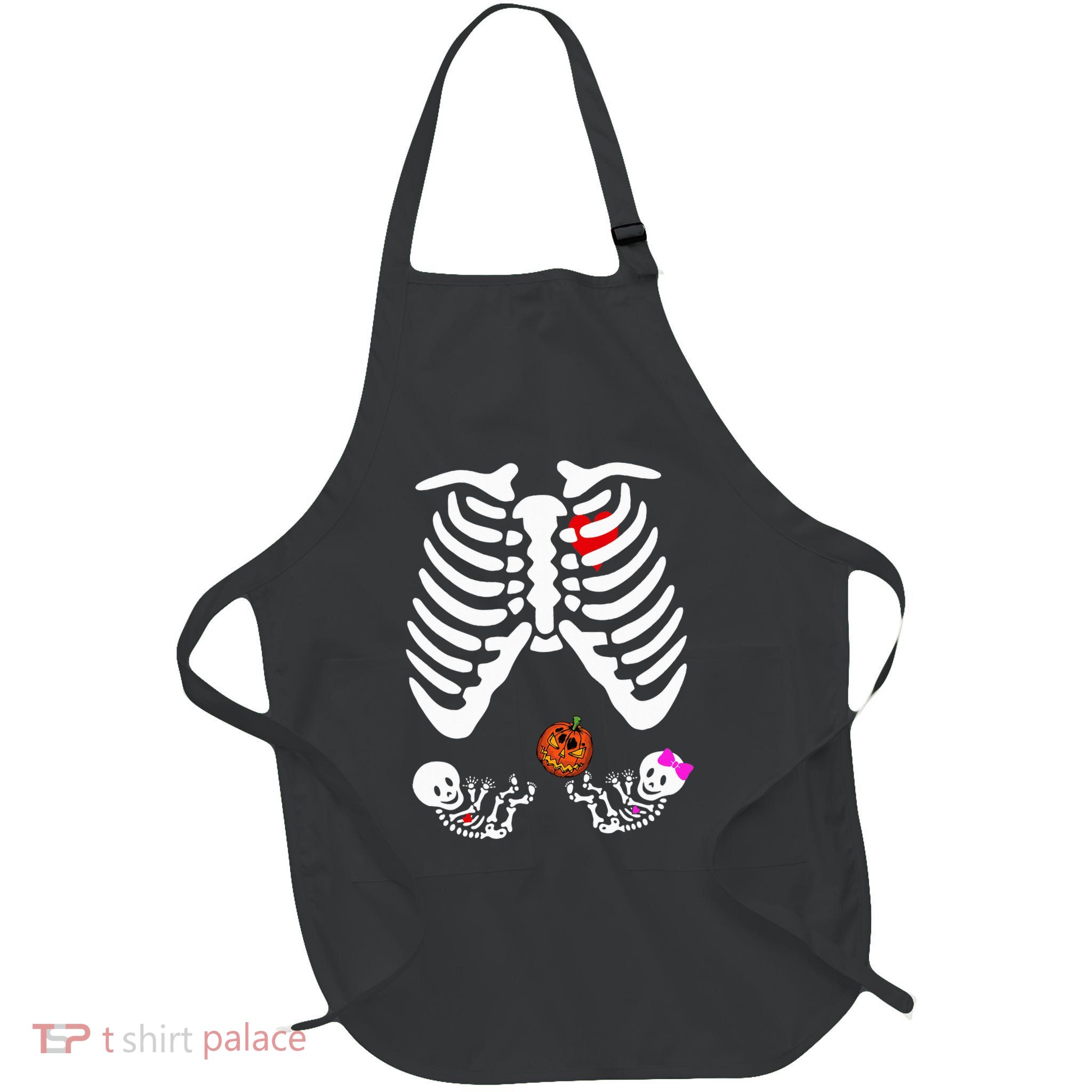 Skeleton Twins Girl Boy Pregnancy Halloween Costume Full-Length Apron With Pockets
