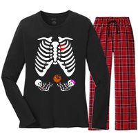 Skeleton Twins Girl Boy Pregnancy Halloween Costume Women's Long Sleeve Flannel Pajama Set 