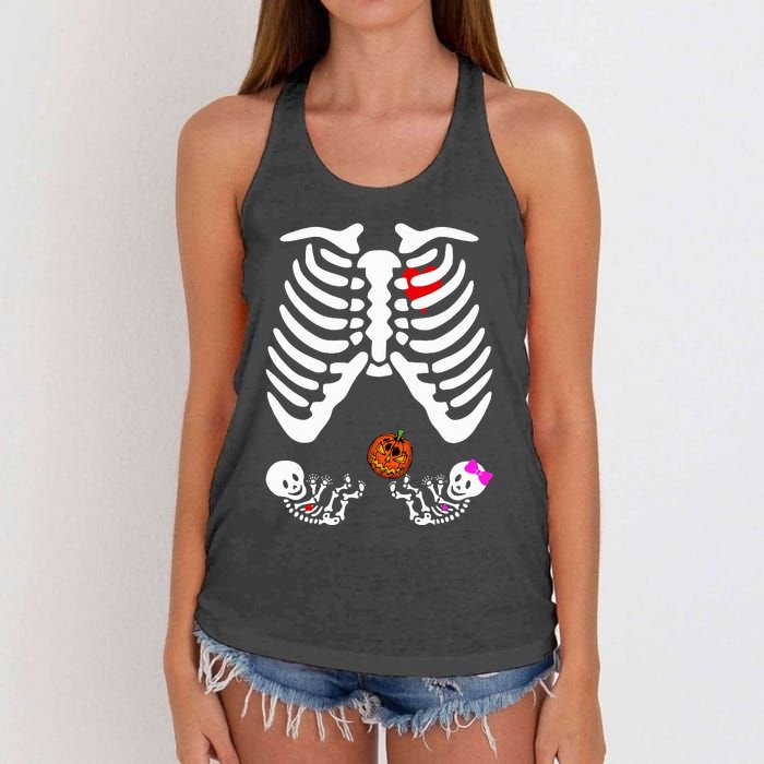 Skeleton Twins Girl Boy Pregnancy Halloween Costume Women's Knotted Racerback Tank