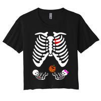 Skeleton Twins Girl Boy Pregnancy Halloween Costume Women's Crop Top Tee