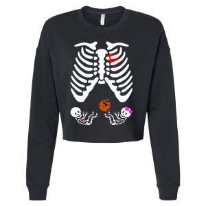 Skeleton Twins Girl Boy Pregnancy Halloween Costume Cropped Pullover Crew