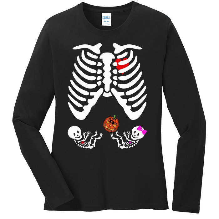 Skeleton Twins Girl Boy Pregnancy Halloween Costume Ladies Long Sleeve Shirt