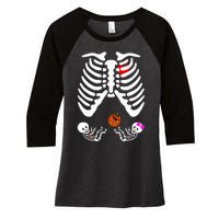 Skeleton Twins Girl Boy Pregnancy Halloween Costume Women's Tri-Blend 3/4-Sleeve Raglan Shirt