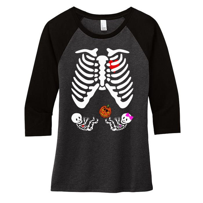 Skeleton Twins Girl Boy Pregnancy Halloween Costume Women's Tri-Blend 3/4-Sleeve Raglan Shirt