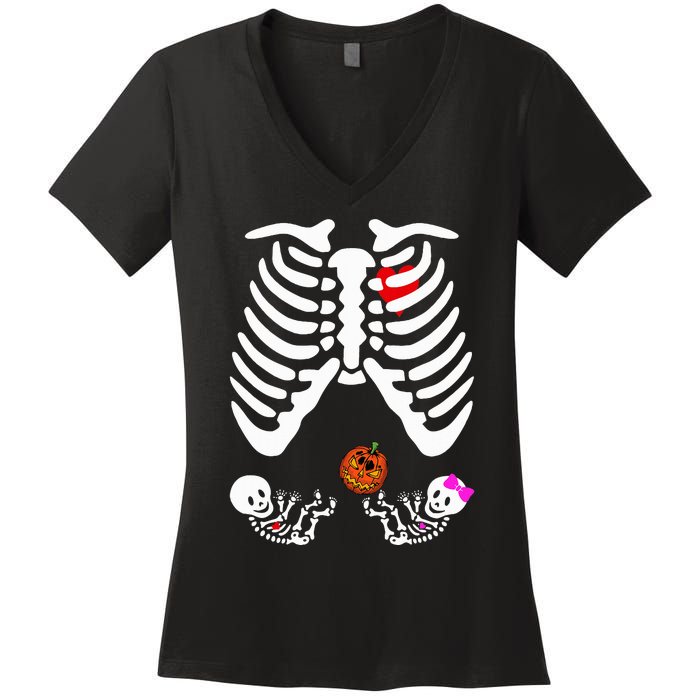 Skeleton Twins Girl Boy Pregnancy Halloween Costume Women's V-Neck T-Shirt