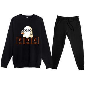 Science Teacher Ghost Halloween Chemistry Boo Elets Gift Premium Crewneck Sweatsuit Set