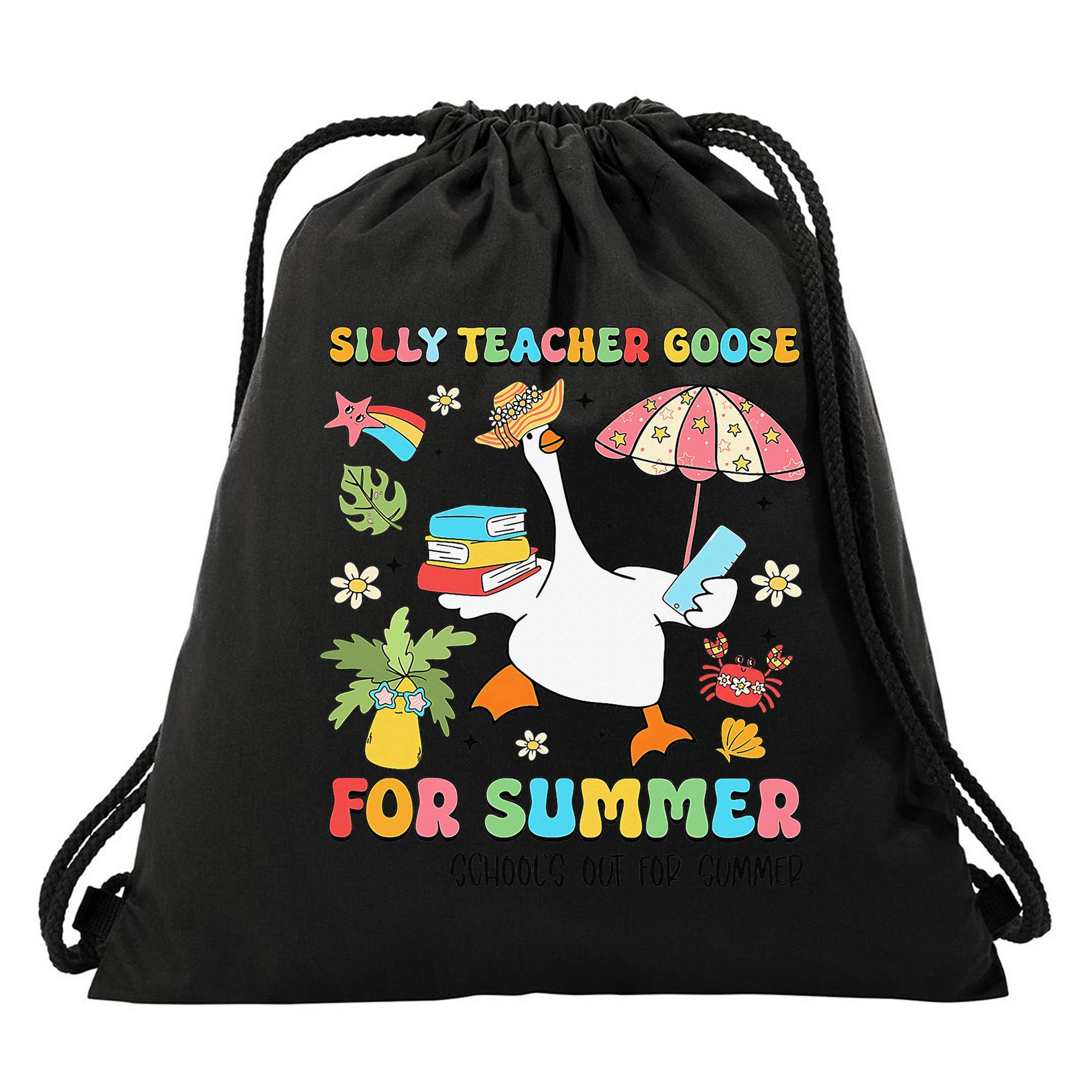 Silly Teacher Goose On The Loose Summer Drawstring Bag