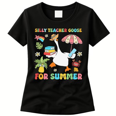 Silly Teacher Goose On The Loose Summer Womens T-Shirt