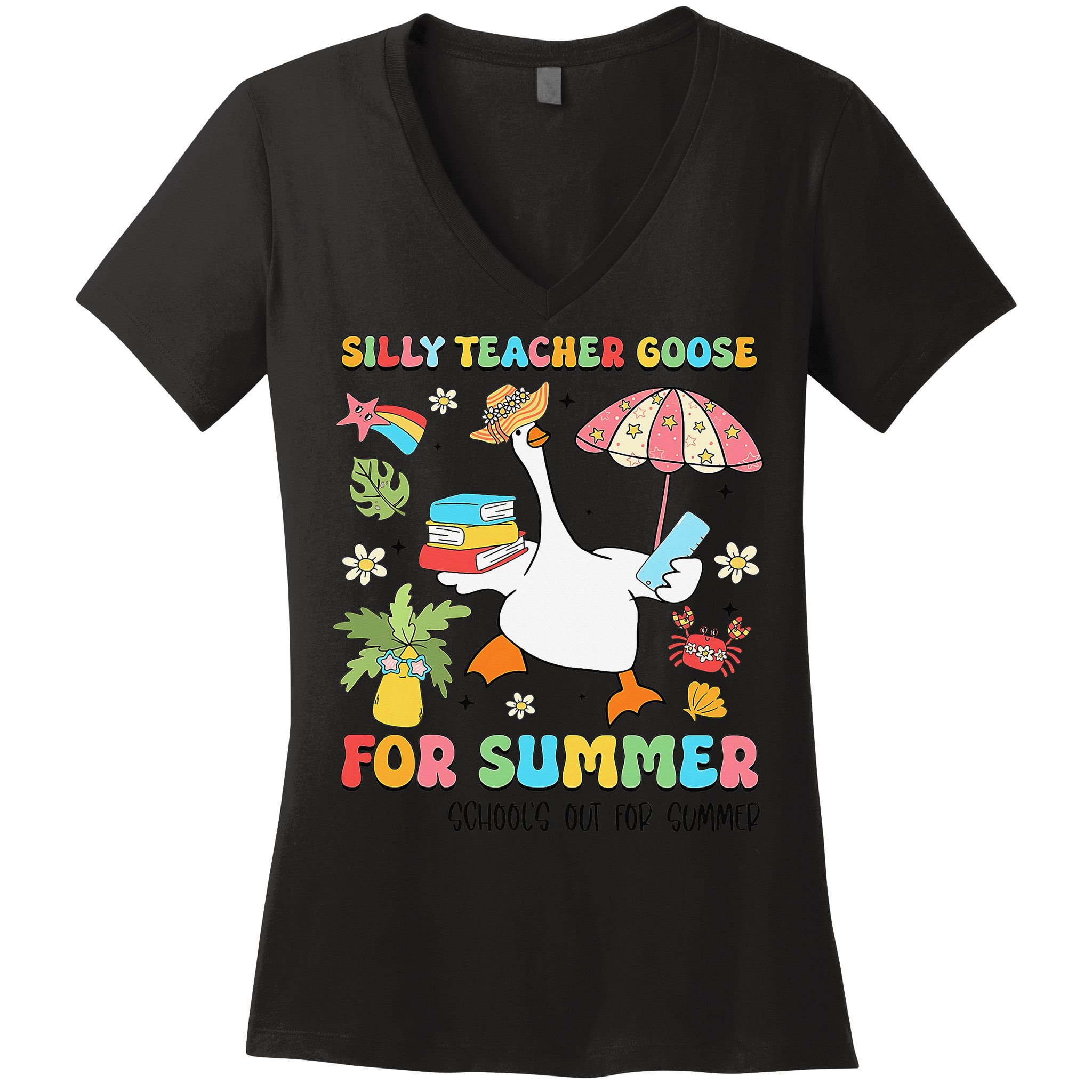 Silly Teacher Goose On The Loose Summer Women's V-Neck T-Shirt