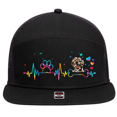 Shih Tzu Heartbeat Funny Tie Dye Dog Lovers 7 Panel Mesh Trucker Snapback Hat