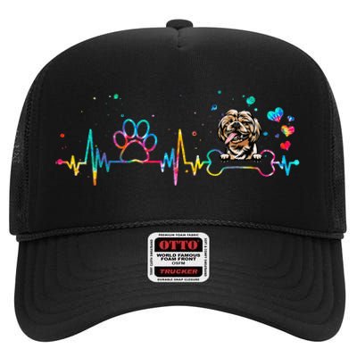 Shih Tzu Heartbeat Funny Tie Dye Dog Lovers High Crown Mesh Back Trucker Hat