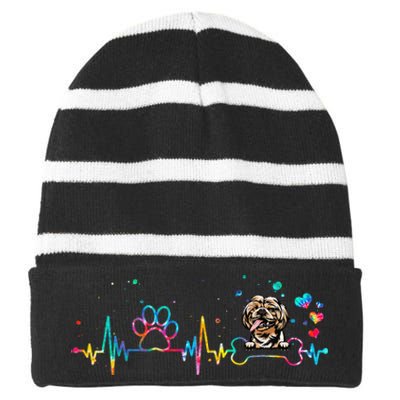 Shih Tzu Heartbeat Funny Tie Dye Dog Lovers Striped Beanie with Solid Band