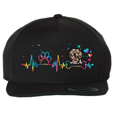 Shih Tzu Heartbeat Funny Tie Dye Dog Lovers Wool Snapback Cap