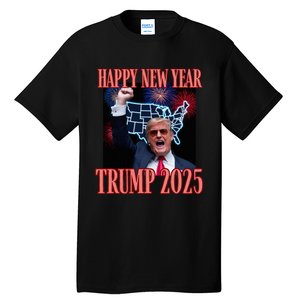 Sarcastic Trump Happy New Year 2025 47th President Convicted Tall T-Shirt