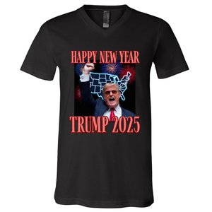 Sarcastic Trump Happy New Year 2025 47th President Convicted V-Neck T-Shirt