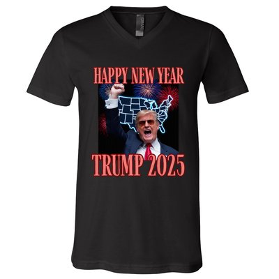 Sarcastic Trump Happy New Year 2025 47th President Convicted V-Neck T-Shirt