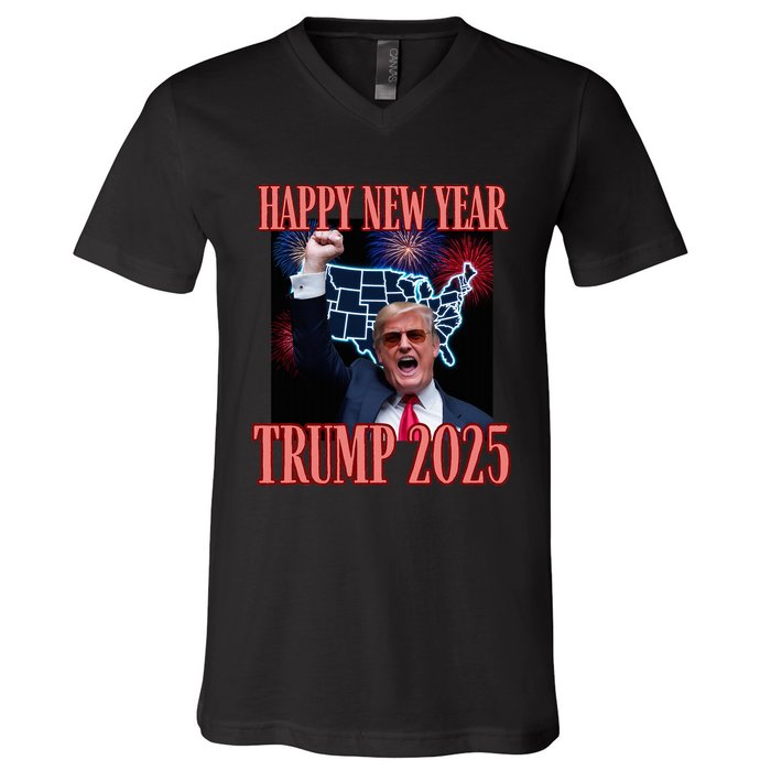 Sarcastic Trump Happy New Year 2025 47th President Convicted V-Neck T-Shirt