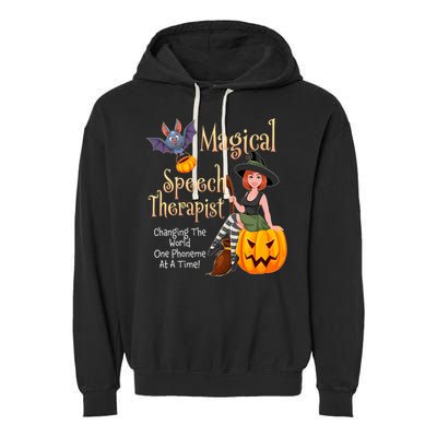 Speech Therapy Halloween Magical Therapist Witch Garment-Dyed Fleece Hoodie