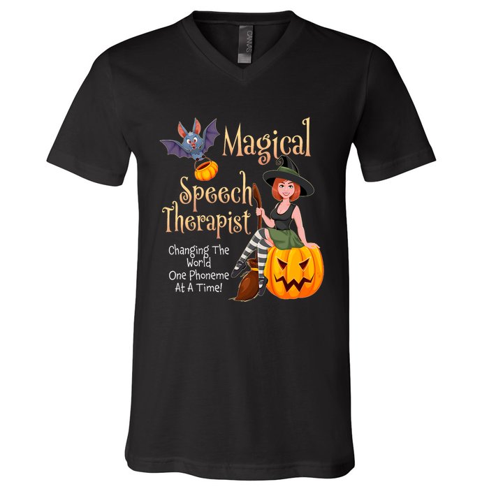 Speech Therapy Halloween Magical Therapist Witch V-Neck T-Shirt