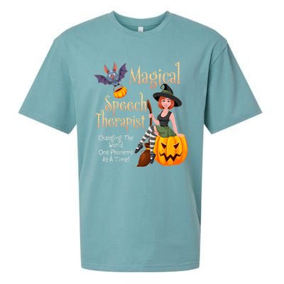 Speech Therapy Halloween Magical Therapist Witch Sueded Cloud Jersey T-Shirt