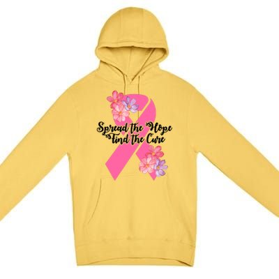 Spread The Hope Find The Cure Breast Cancer Floral Ribbon Premium Pullover Hoodie